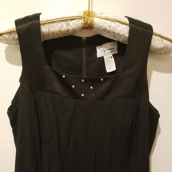 D. J. Summers Womens Size 12 Black Square Neck Sleeveless Midi Dress Side Slit - Picture 4 of 7
